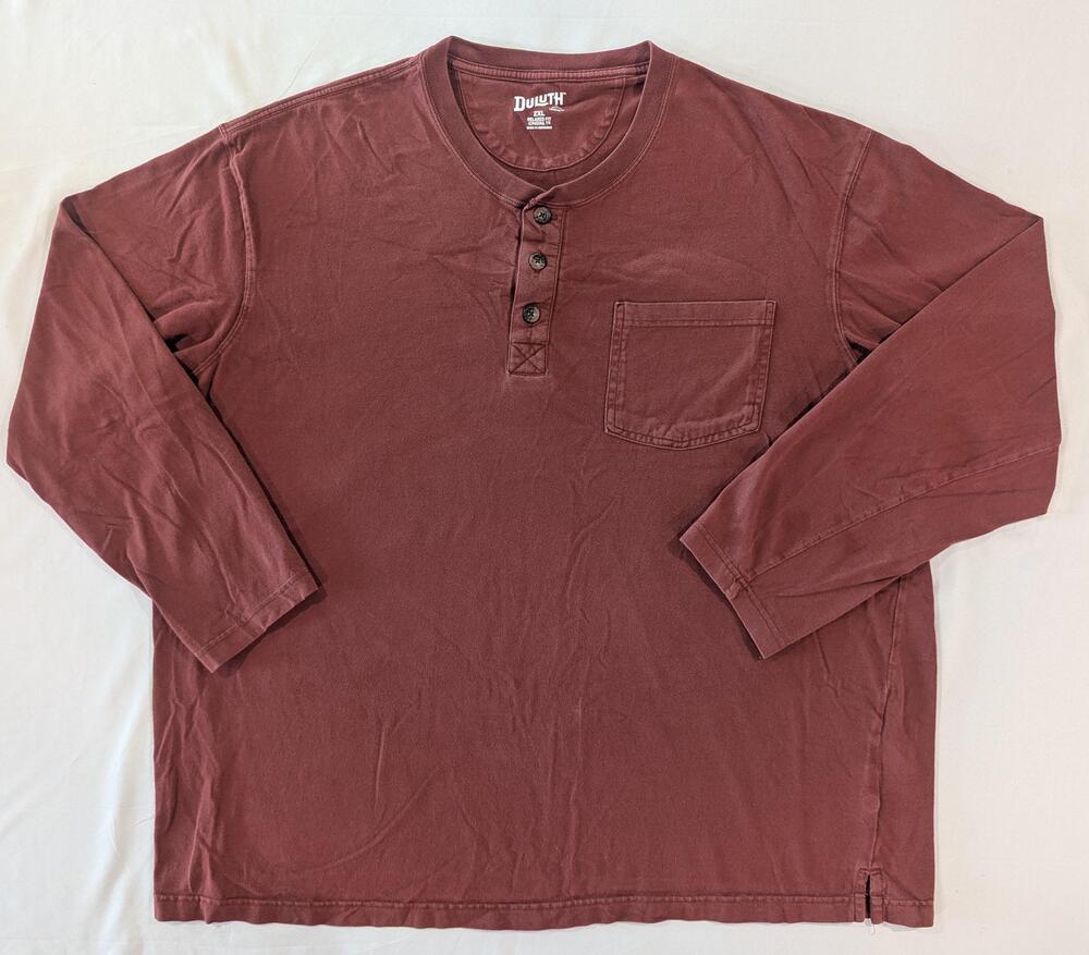 Duluth Trading Co Shirt Mens 2XL Red Longtail T Henley Pocket Relaxed Fit